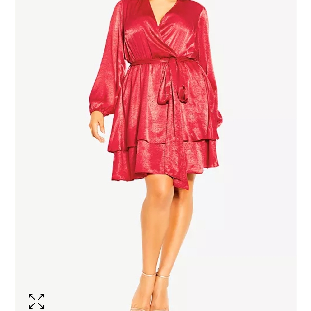 City Chic Red Wrap Dress with Bishop Sleeves